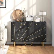 Modern Sideboard Storage Cabinet With Adjustable Shelves For Home Organisation, Black Marble Tone