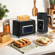 Touch Screen Kettle and Toaster Set With Fast Boil Function For Modern Kitchens Black
