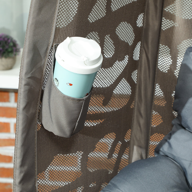 Grey Swivel Egg Chair with Cushions Foldable Basket Seat and Metal Frame for Indoor Outdoor Use by Outsunny