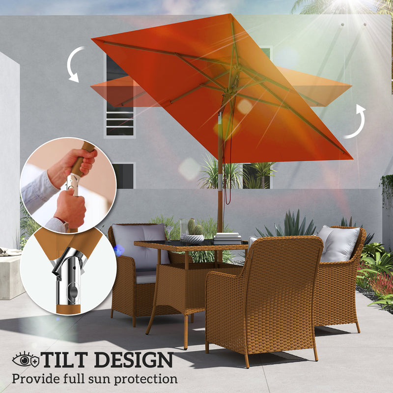 Orange Wooden Garden Parasol with Crank Handle for Outdoor Shade by Outsunny
