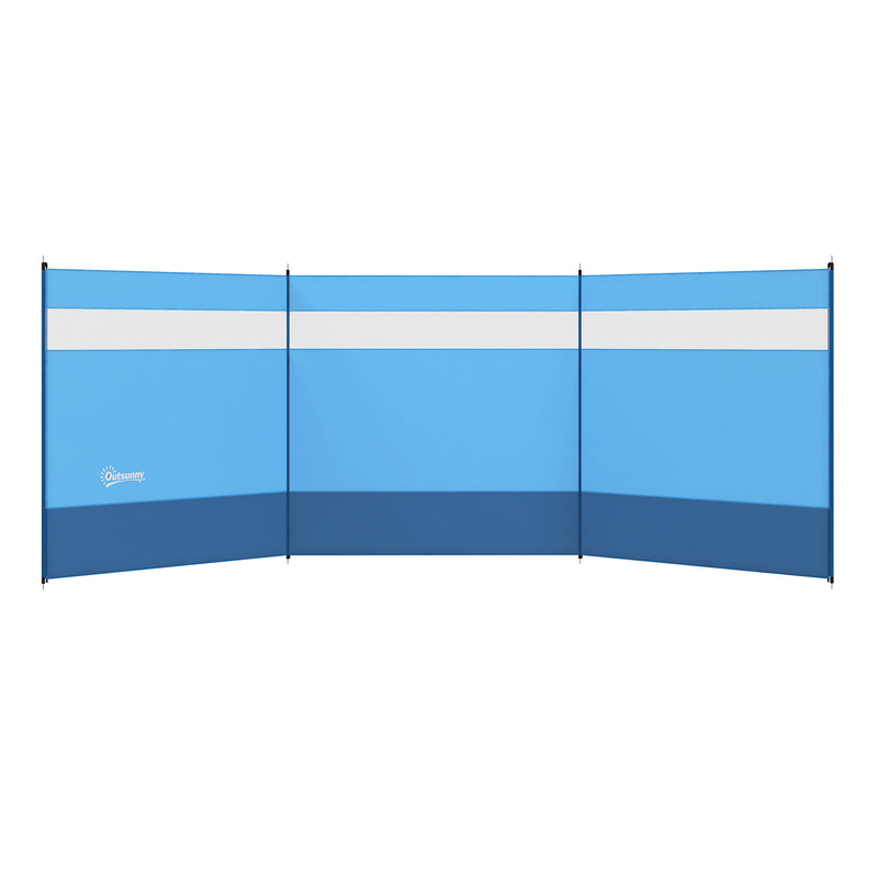 Camping Windbreak With Clear Windows And Steel Poles For Beach Or Caravan Blue AOSOM