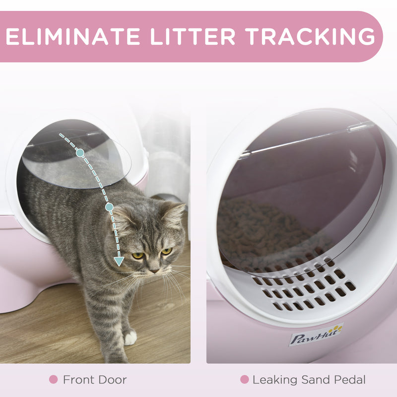 Large Enclosed Cat Litter Box with Scoop and Front Entry for Easy Cleaning, Pink
