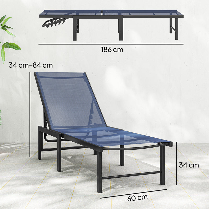 Garden Sun Loungers Set of 2 with Adjustable Backrest for Relaxing Outdoors, Dark Blue Outsunny
