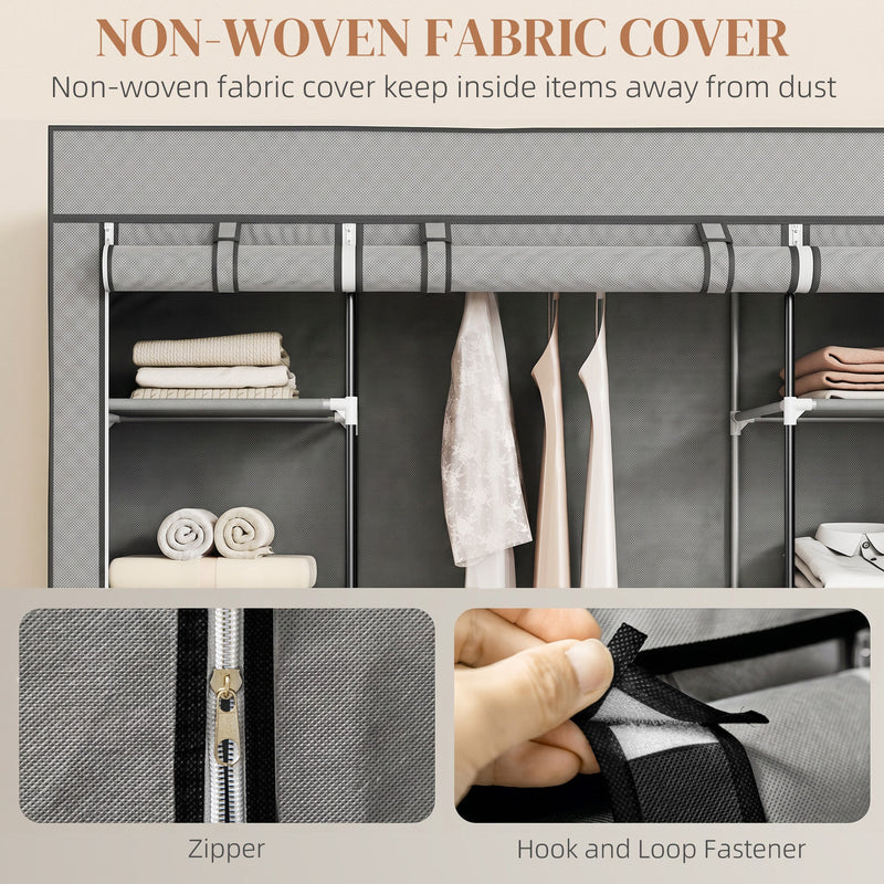 Fabric Wardrobe with Hanging Rail and 10 Shelves for Easy Bedroom Storage