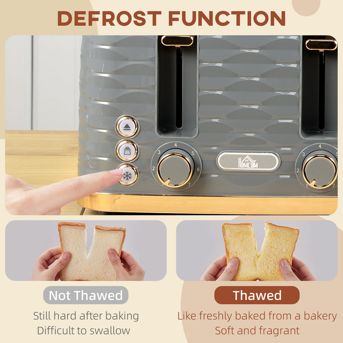 Grey Four Slice Toaster with Rippled Design for Even Browning by HOMCOM