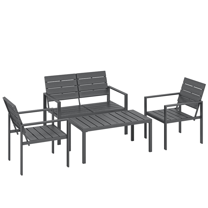 4pc Garden Furniture Set for All-Weather Outdoor Relaxing with Loveseat Coffee Table and Chairs Outsunny