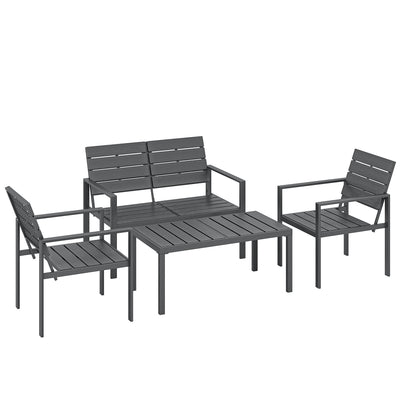 4pc Garden Furniture Set for All-Weather Outdoor Relaxing with Loveseat Coffee Table and Chairs Outsunny