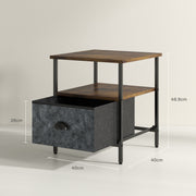 Set of 2 Bedside Tables with Fabric Drawers for Bedroom or Lounge Storage Rustic Brown