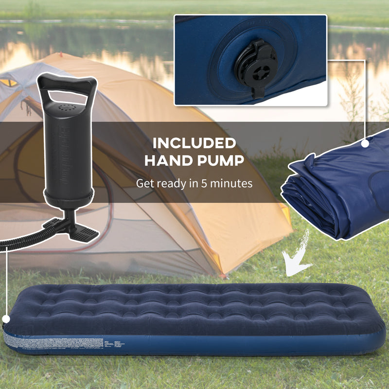 Single Inflatable Camping Mattress with Hand Pump for Comfortable Outdoor Sleep Blue