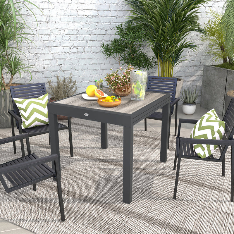 Extendable Grey Rectangular Garden Dining Table for 6 Aluminium Frame with Plastic Top 160cm