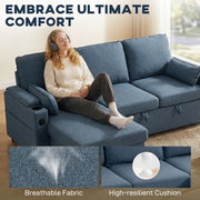 Corner Sofa Bed with Storage and USB Charging for Small Living Rooms Blue AOSOM