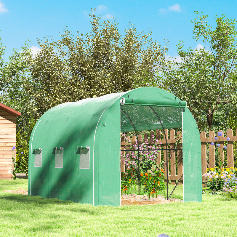 Large Steel Frame Polytunnel Greenhouse With Roll Up Door For Garden Growing Green AOSOM