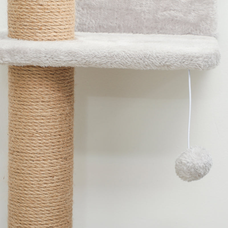 Wall Mounted Cat Climbing Shelves With Scratching Post and Toy Ball 180cm Tall For Indoor Catshi, Light Grey