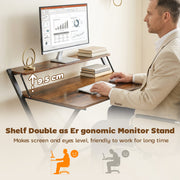 Folding Desk with Upper Shelf for Small Spaces and Easy Storage Rustic Brown AOSOM
