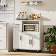 Kitchen Storage Trolley with Sliding Microwave Shelf and Lockable Wheels White Homcom