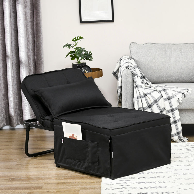 Folding Sleeper Chair Bed with Adjustable Backrest and Side Pockets for Lounge Use Black