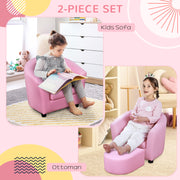 Kids Toddler Armchair With Footstool Thick Padded Seat For Reading And Play, Pink