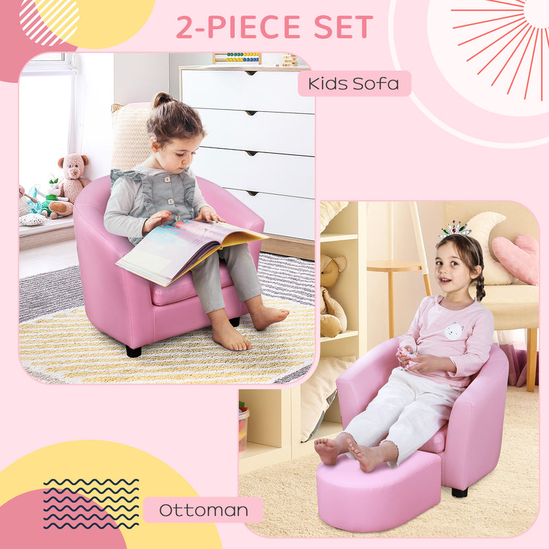 Kids Toddler Armchair With Footstool Thick Padded Seat For Reading And Play, Pink