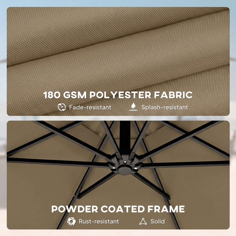 Garden Cantilever Parasol With Adjustable Shade and Base for Patio Comfort, Khaki (Cover Included)