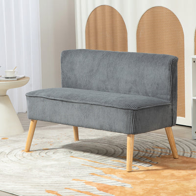 Modern Double Seat Grey Corduroy Sofa with High Back and Wood Frame for Small Spaces Homcom