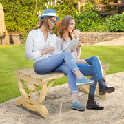 2 Seater Wooden Garden Bench with Rustic Slatted Seat and Decorative Wheel Legs for Patio