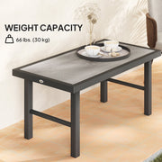 Grey Metal Rectangular Garden Coffee Table with Woodgrain SPC Tabletop for Outdoor Use by Outsunny