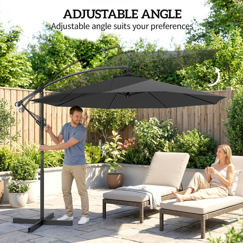 Grey Cantilever Umbrella for Unobstructed Shade Over Outdoor Dining and Seating Areas