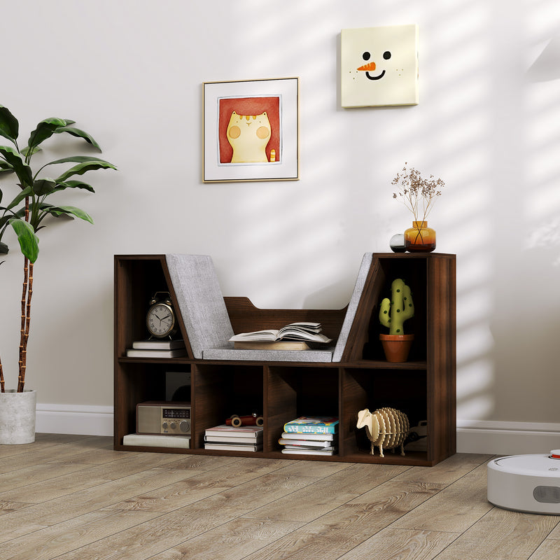 Bookcase Storage Shelf with Cushioned Reading Seat Cube Organiser Chestnut by HOMCOM