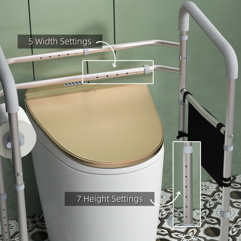 Adjustable Toilet Safety Frame with Armrests and Suction Cups for Elderly Support White AOSOM