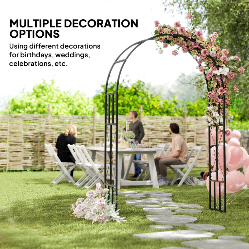 Black Steel Garden Arch 2.2m for Climbing Plants Roses Wisteria Vines Outdoor Wedding Decor by Outsunny