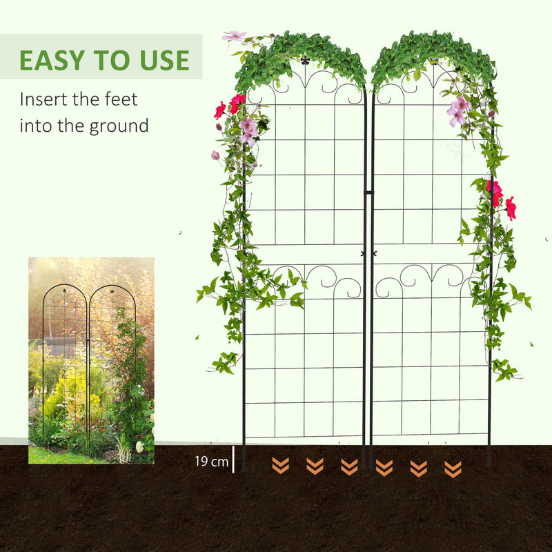 Set of 2 Metal Garden Trellis Panels with Floral Design for Climbing Plant Support
