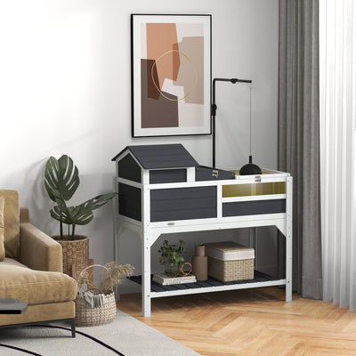 Wooden Tortoise Enclosure with Adjustable Lamp Holder and Removable House, Grey