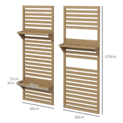 Set of 2 Wall Mounted Fir Wood Plant Stands With Trellis Shelves For Balcony Or Patio