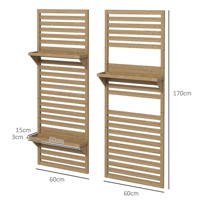 Set of 2 Wall Mounted Fir Wood Plant Stands With Trellis Shelves For Balcony Or Patio
