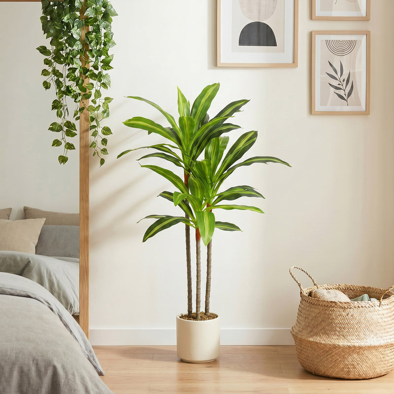 Artificial Dracaena Tree with White Planter for Low Maintenance Indoor Greenery Green