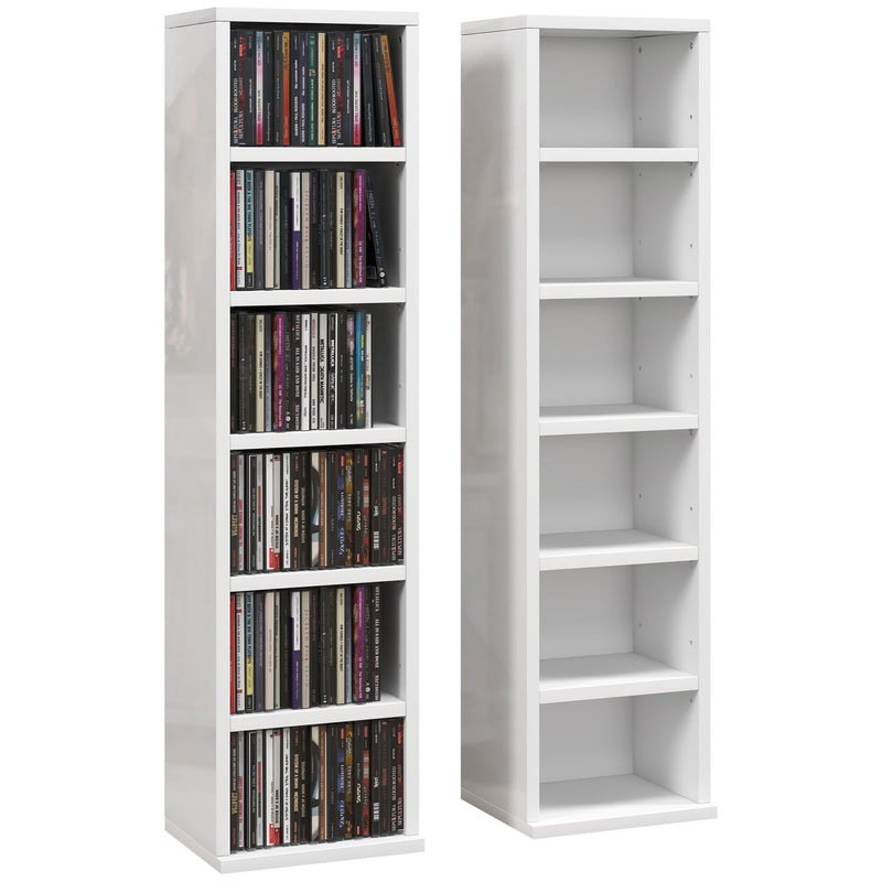 Set of Two Tall CD Storage Shelves for Organised Media Display, High Gloss White