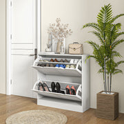 White Narrow Shoe Cabinet with 2 Flip Drawers and Adjustable Shelves for 16 Pairs by HOMCOM
