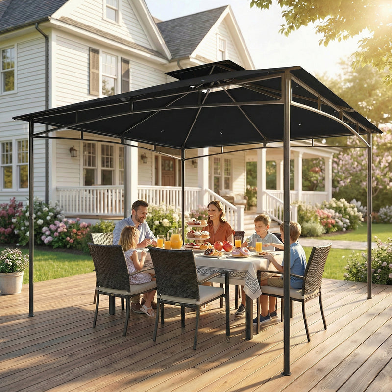 3x3m Metal Garden Gazebo with 2 Tier Canopy for All Weather Shelter and Gatherings, Black Outsunny