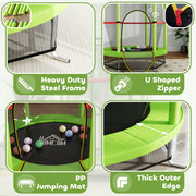 Green Kids Trampoline with Enclosure Net and Steel Frame for Ages 3-6 by HOMCOM AOSOM