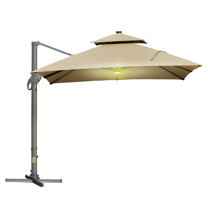 Khaki 3 x 3m Aluminium Square Sun Canopy with Adjustable Tilt Poles by Outsunny