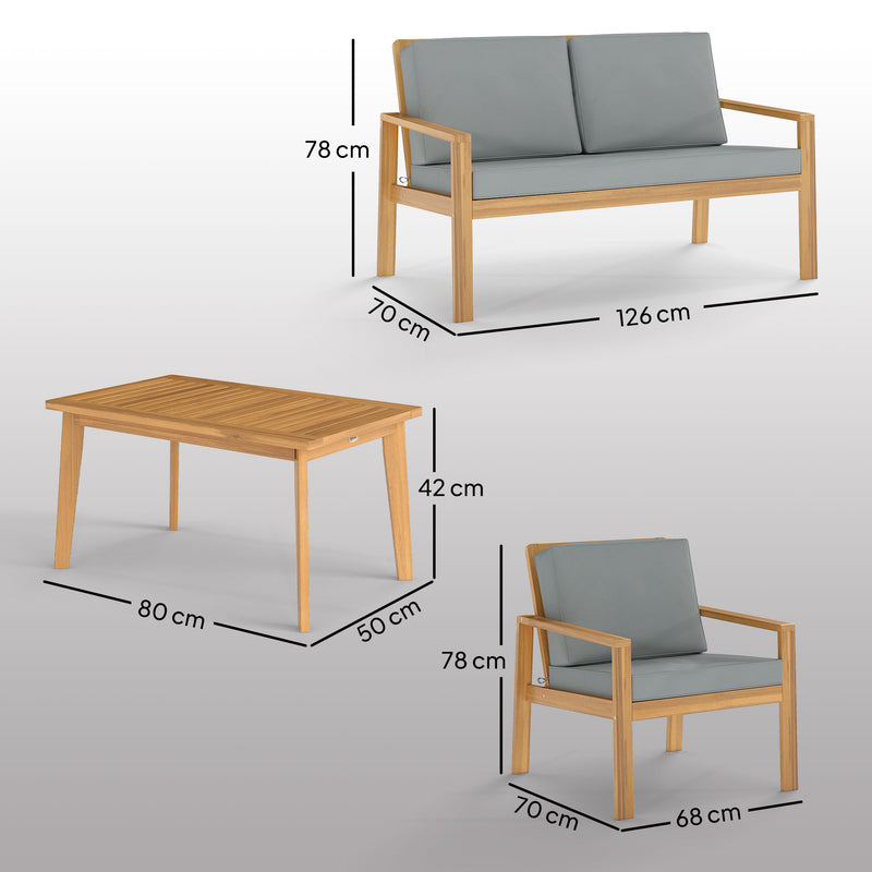 4 Piece Wooden Garden Furniture Set with Soft Cushions in Teak Finish by Outsunny