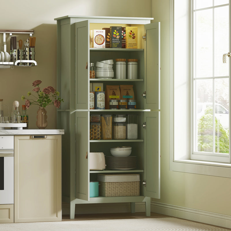Tall Kitchen Pantry Cupboard with Motion Sensor LED Light for Storage Organisation Green