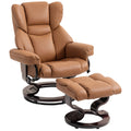 Reclining Swivel Armchair With Footstool And Wooden Base For Lounge Or Office Brown