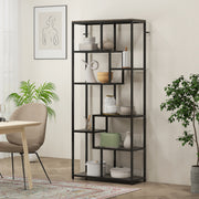 Seven Tier Geometric Bookcase With Open Shelving For Home Office Or Living Room Grey Black