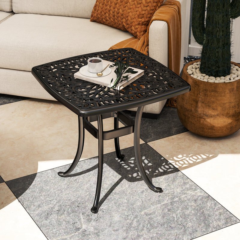 Black Cast Aluminium Garden Table with Umbrella Hole and Anti-Slip Feet by Outsunny