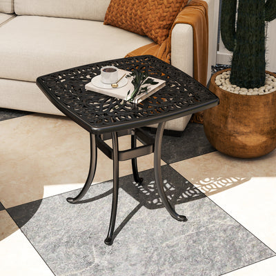 Black Cast Aluminium Garden Table with Umbrella Hole and Anti-Slip Feet by Outsunny