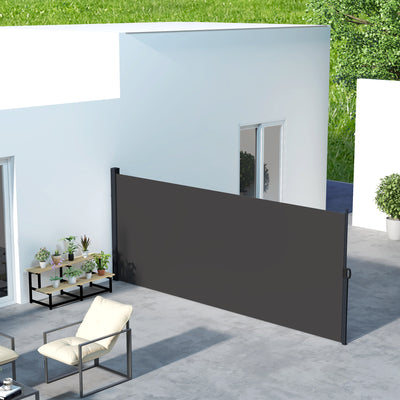 Black Retractable Side Awning Privacy Screen 400x160cm For Garden Balcony Or Hot Tub