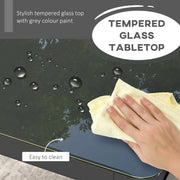 Grey Aluminium Rectangular Garden Table With Tempered Glass Top Ideal For Outdoor Dining 150cm