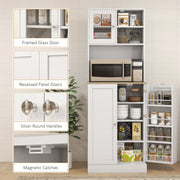White Kitchen Pantry Cabinet with Microwave Shelf & Adjustable Shelves 60 × 35 × 169cm Homcom