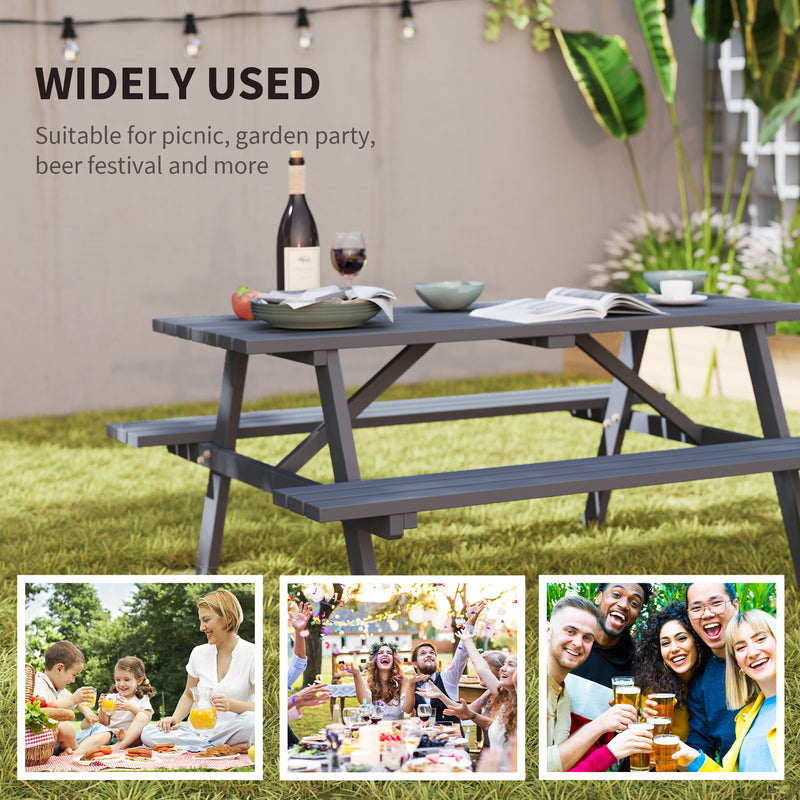 6 Seater Wooden Picnic Table with Parasol Hole Ideal for Garden or Patio Grey AOSOM